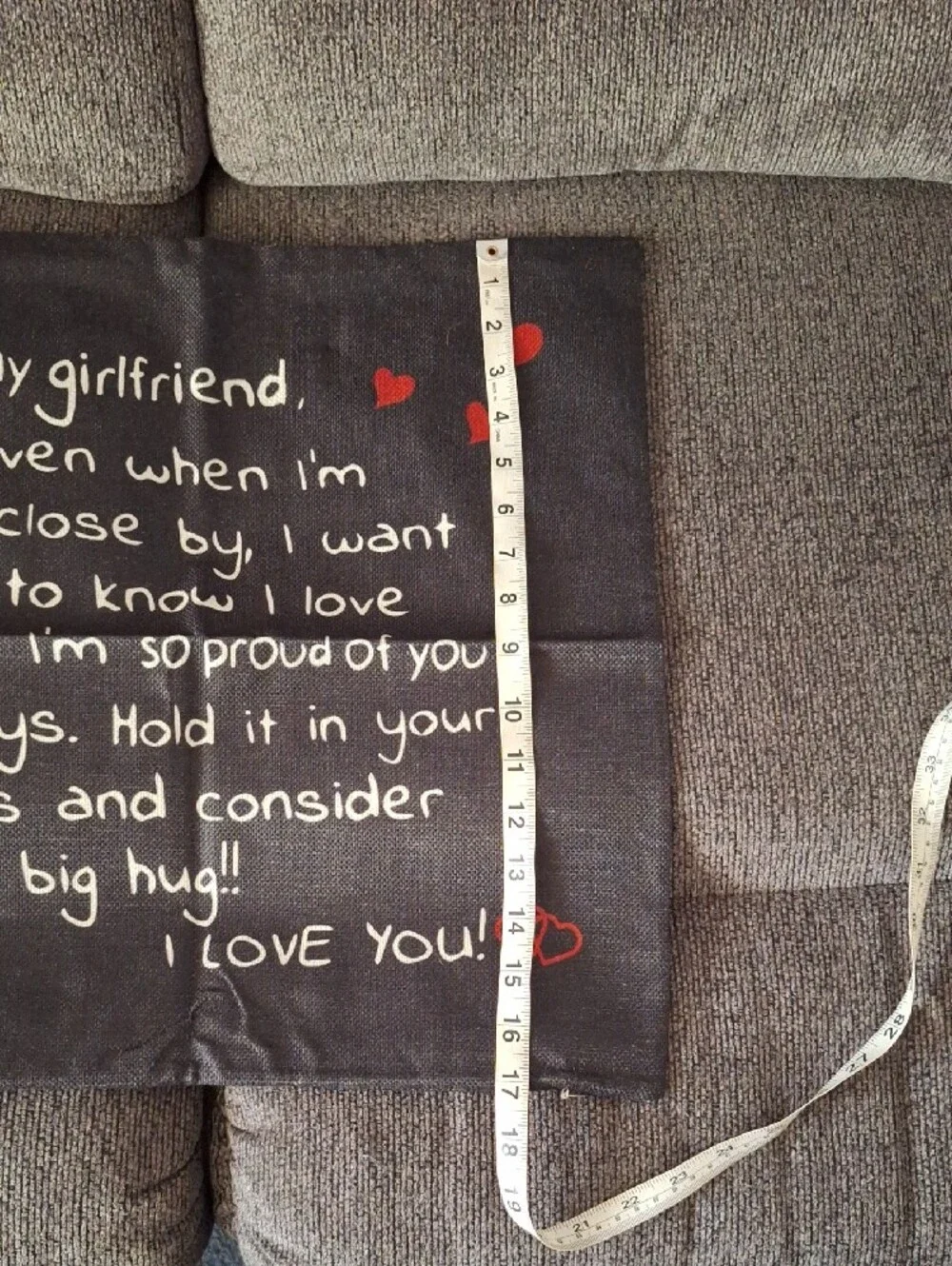 Love Message Throw Pillow Cover — Black with Red Hearts